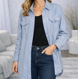 American Eagle Shacket Worn Once Light Blue Women's Button-Up Shirt One Size